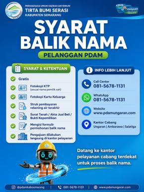 Mudah dan Gratis! Begini Syarat Balik Nama Pelanggan Perumda Tirta Bumi Serasi Kabupaten Semarang